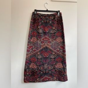 Peruvian Connection Paisley Floral Maxi Skirt Stretchy Knit Cotton Boho Small